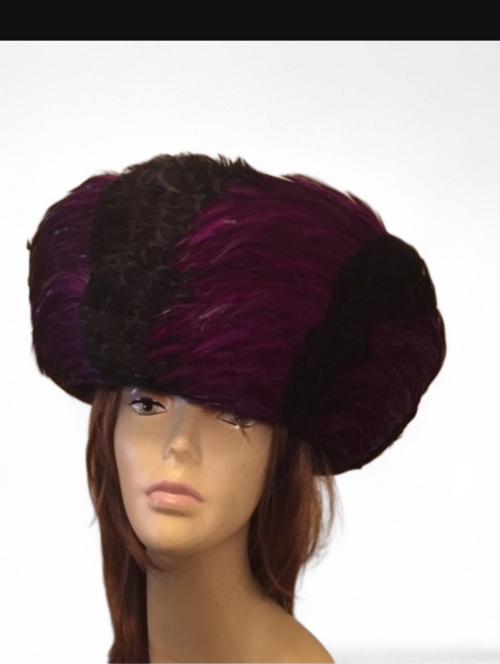 B. MICHAEL DOWNTON ABBY PURPLE BLACK PHEASANT FEATHERS 100% WOOL‎ DERBY  HAT